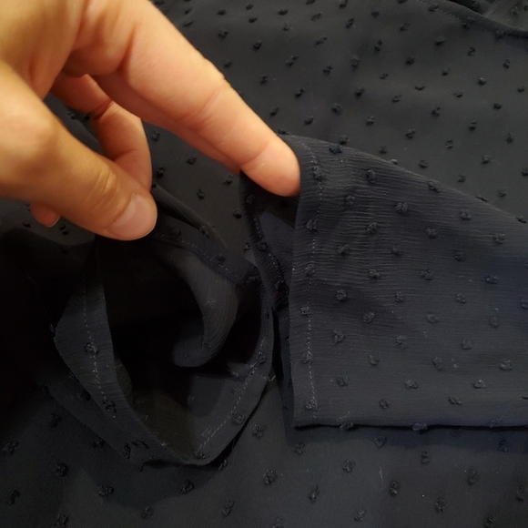 Claudie Pierlot Paris Rififi Dress. Sleeves. Navy Blue. Plumetis Dotted. 6 US. - Picture 4 of 14